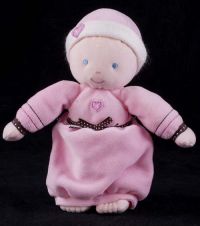 Carters Girl Doll Pink Dress Brown Ribbon Plush Lovey Rattle